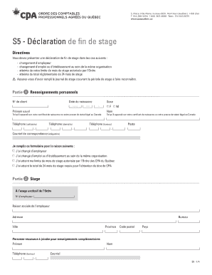 Déclaration de fin de stage