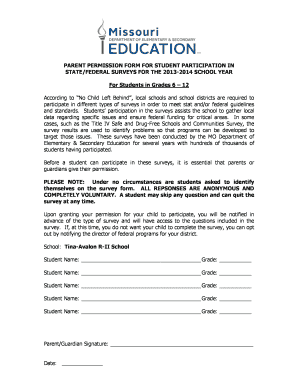 Parent Permission Form for Student Surveys