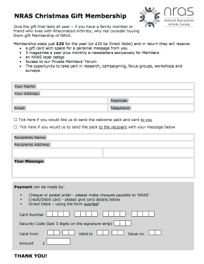 NRAS Christmas Gift Membership Application