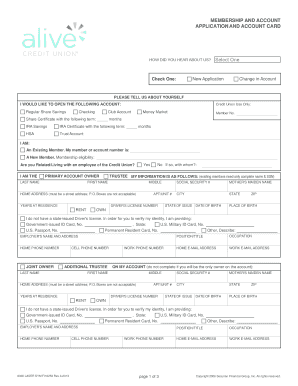 Credit Union Membership and Account Application
