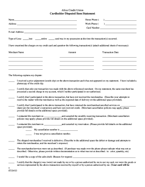 Alive Credit Union Disputed Item Statement