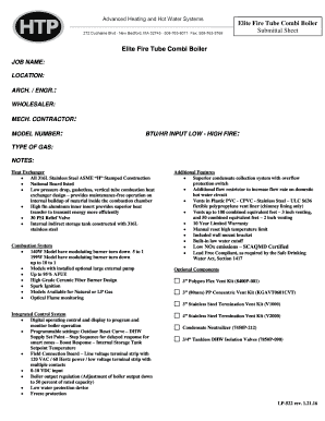 Elite Fire Tube Combi Boiler Submittal Sheet