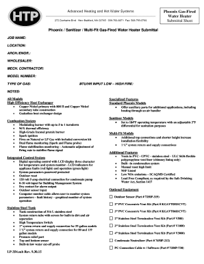 Phoenix Gas-Fired Water Heater Submittal Sheet