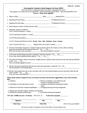 Vermont Intensive Social Support Services Form