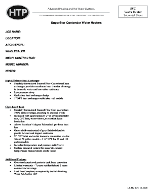 Water Heater Submittal Sheet