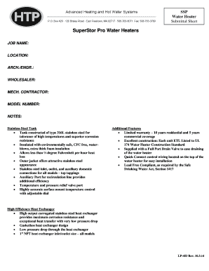 Water Heater Submittal Sheet