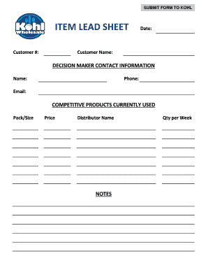 Item Lead Sheet