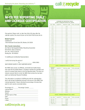 Call2Recycle Licensee Fee Reporting Form
