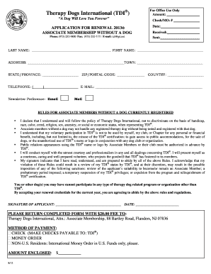 Therapy Dogs International Associate Membership Renewal Application