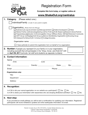 Central US Earthquake Drill Registration Form