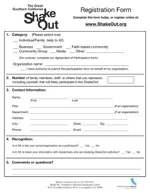 Earthquake Drill Registration Form