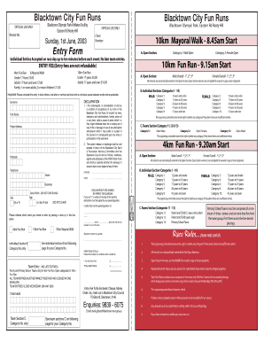 Blacktown City Fun Runs Entry Form
