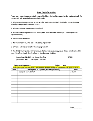 Feed Tag Information Form