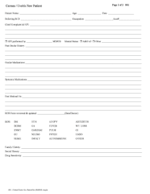Cornea Uveitis New Patient Form