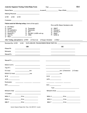 Anterior Segment Testing Order Form