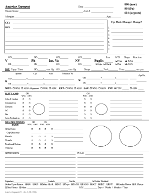 Anterior Segment Eye Exam Form