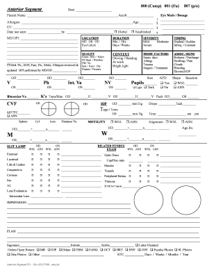 Anterior Segment Eye Exam Form
