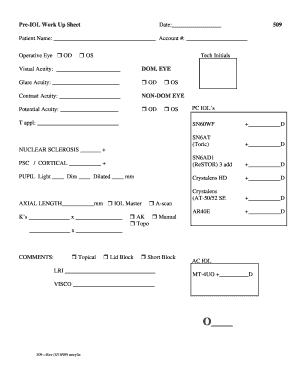 Pre-IOL Work Up Sheet