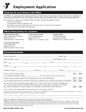 YMCA Employment Application Form