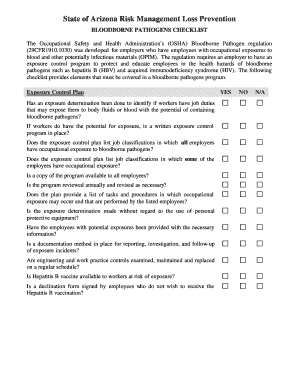 Arizona Bloodborne Pathogens Checklist