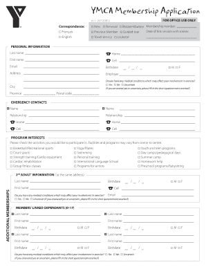 YMCA Membership Application Form