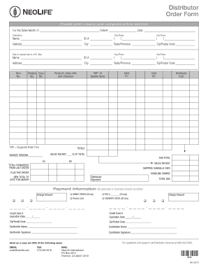 Distributor Order Form