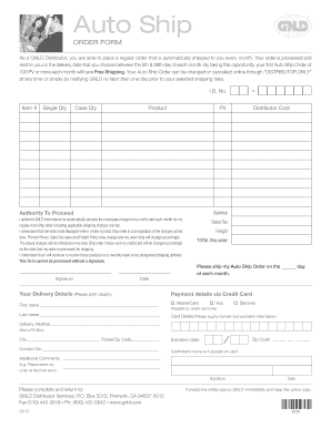 GNLD Distributor Auto Ship Order Form