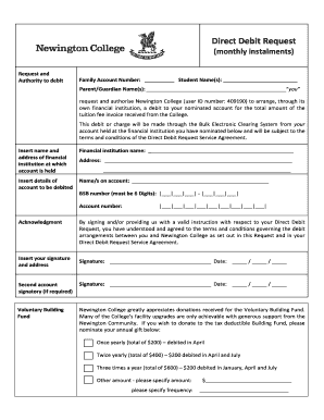 Newington College Direct Debit Request Form