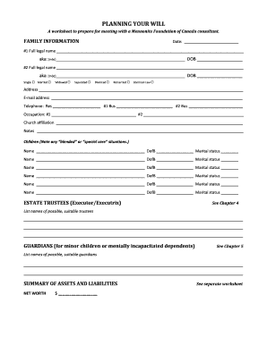 Will Planning Worksheet