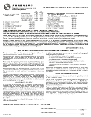 Mega International Commercial Bank Money Market Savings Account Disclosure