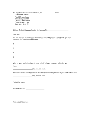 Revised Signature Card for Bank Account