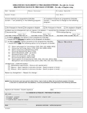 Request for Change to Program of Studies
