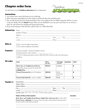 Audubon Adventures Kit Order Form