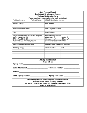 State Personnel Board Training Registration Form