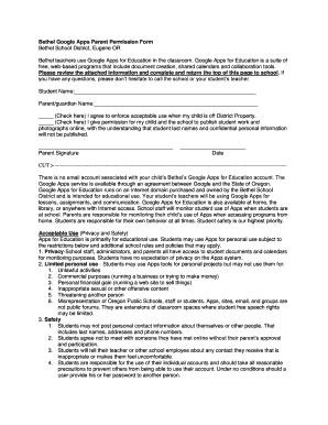Bethel Google Apps Parent Permission Form