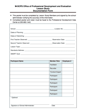 Lesson Study Documentation Form