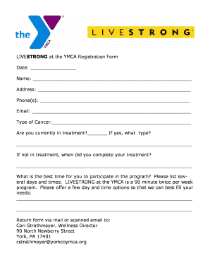 LIVESTRONG at the YMCA Registration Form