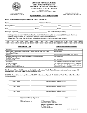 New Hampshire Vanity Plate Application