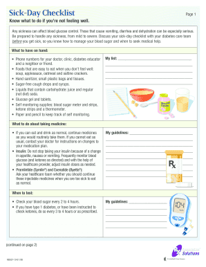 A1c chart printable - Sick-Day Checklist Page1 Knowwhattodoifyourenotfeelingwell