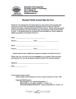 Skyward Family Access Sign Up Form