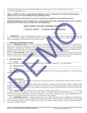 Colorado Exclusive Tenant Listing Contract