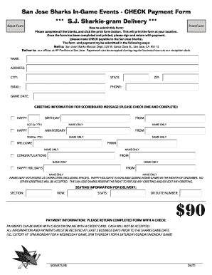 San Jose Sharks Scoreboard Message Payment Form