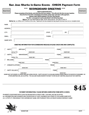 San Jose Sharks Scoreboard Greeting Payment Form