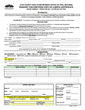 Utah Birth Certificate Request Form
