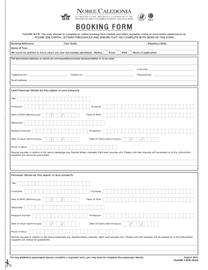 Noble Caledonia Tour Booking Form