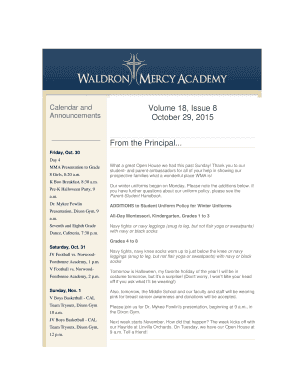 Calendar and Announcements Volume 18, Issue 8 October 29, 2015 From the Principal - waldronmercy