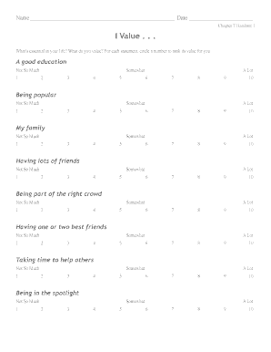 Chapter 7 Handout 1: Values Assessment