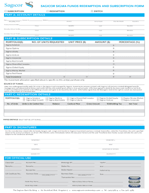 Sagicor Sigma Funds Redemption and Subscription Form