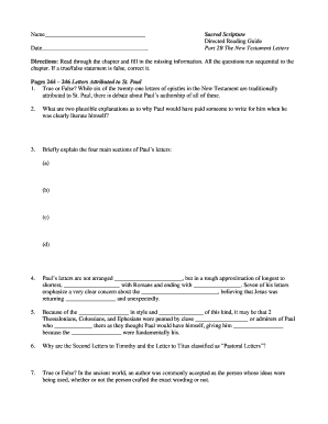 Sacred Scripture Directed Reading Guide