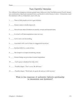 Catholic Spirituality Worksheet